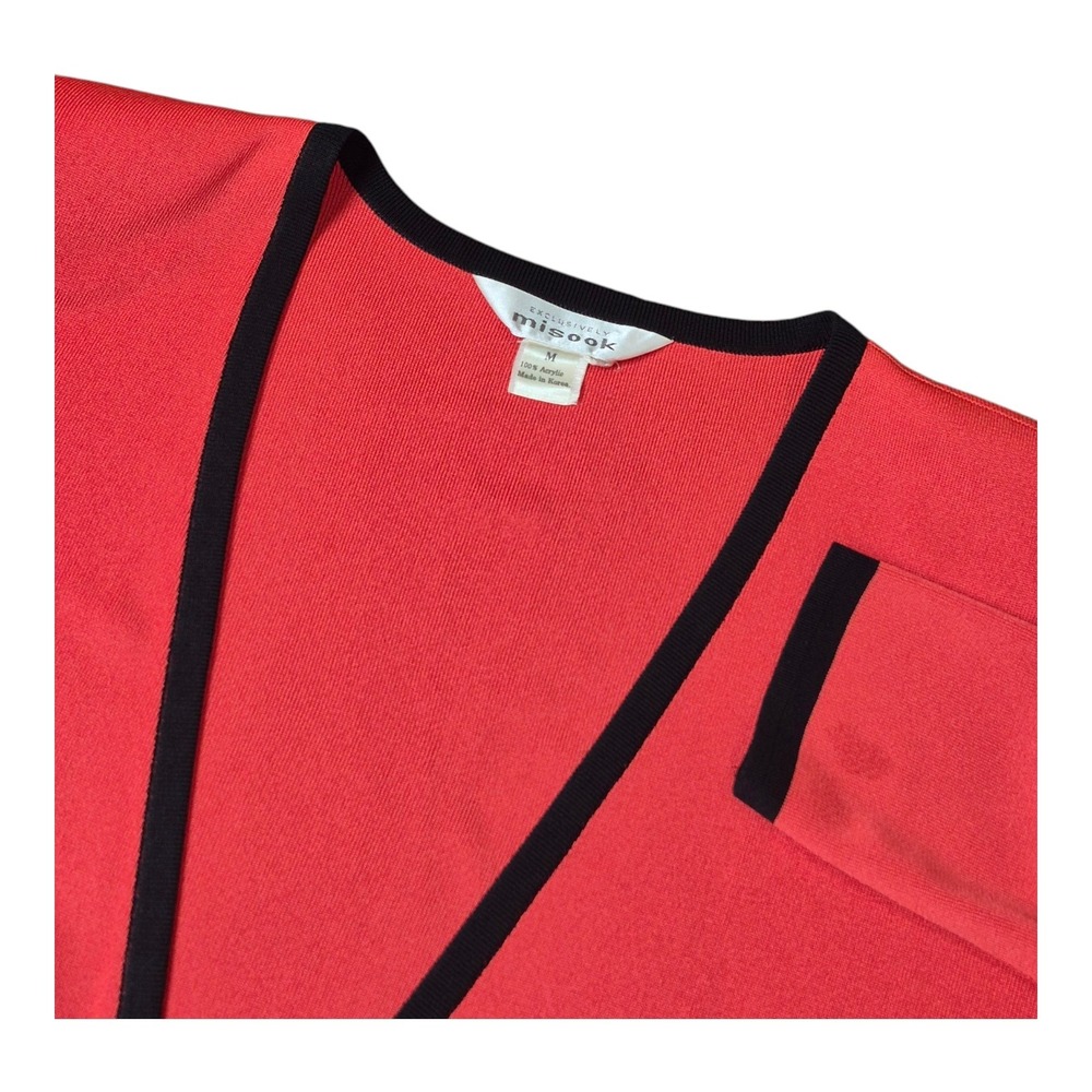 Misook Red And Black Knit Open Cardigan Long Sleeve Women's M